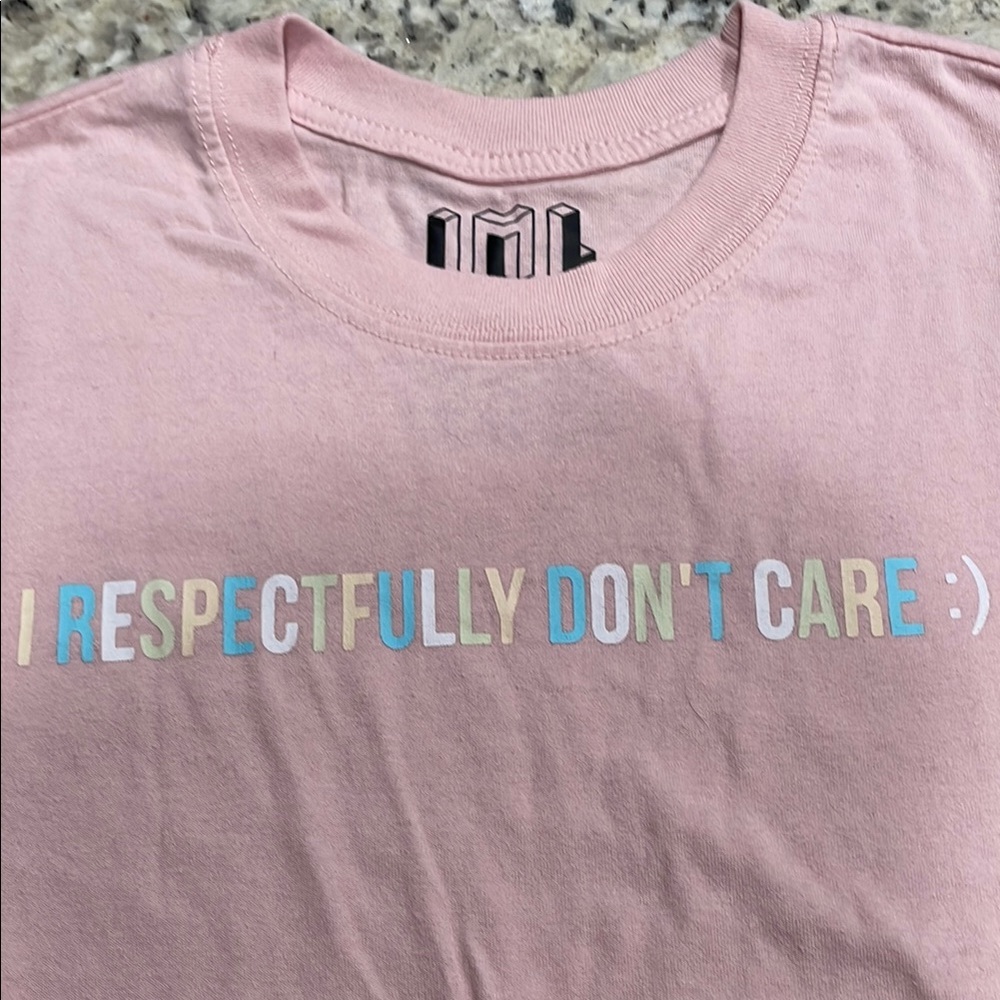 ISAAC MORRIS Vibrant Pink Short Sleeve graphic Tee “I Respectfully Don’t Care” S